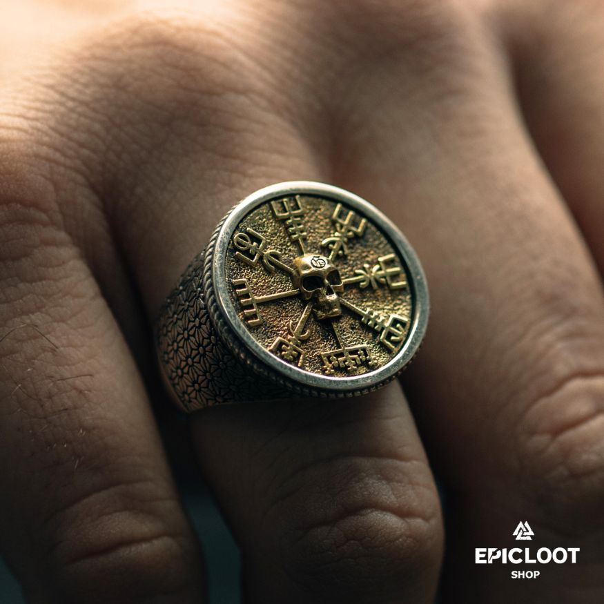 925 Silver Vegvisir Skull Norse Ring
