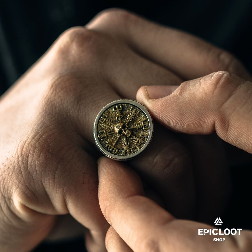 925 Silver Vegvisir Skull Norse Ring