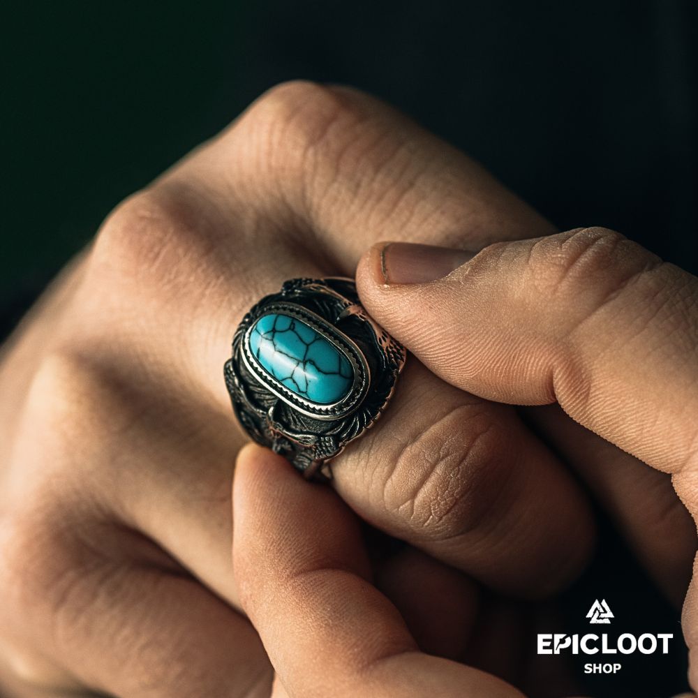 Ravens ring with turquoise Gemstone