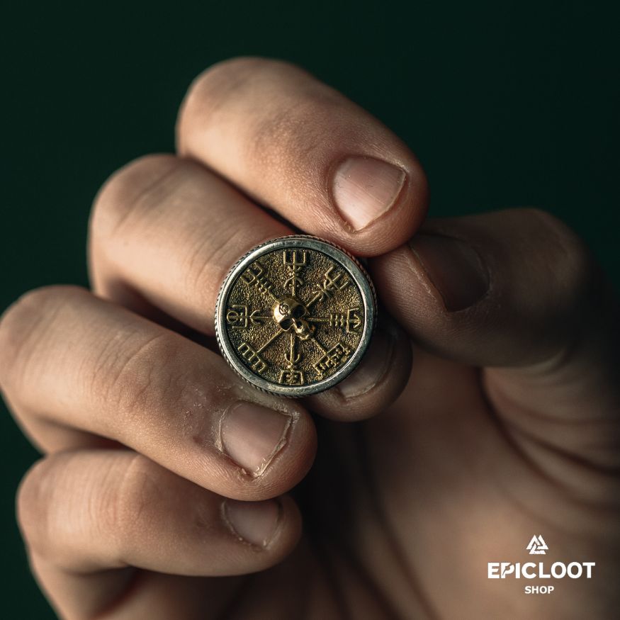 925 Silver Vegvisir Skull Norse Ring