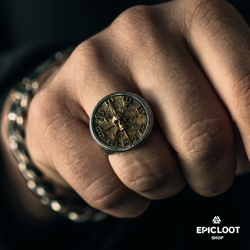 925 Silver Vegvisir Skull Norse Ring