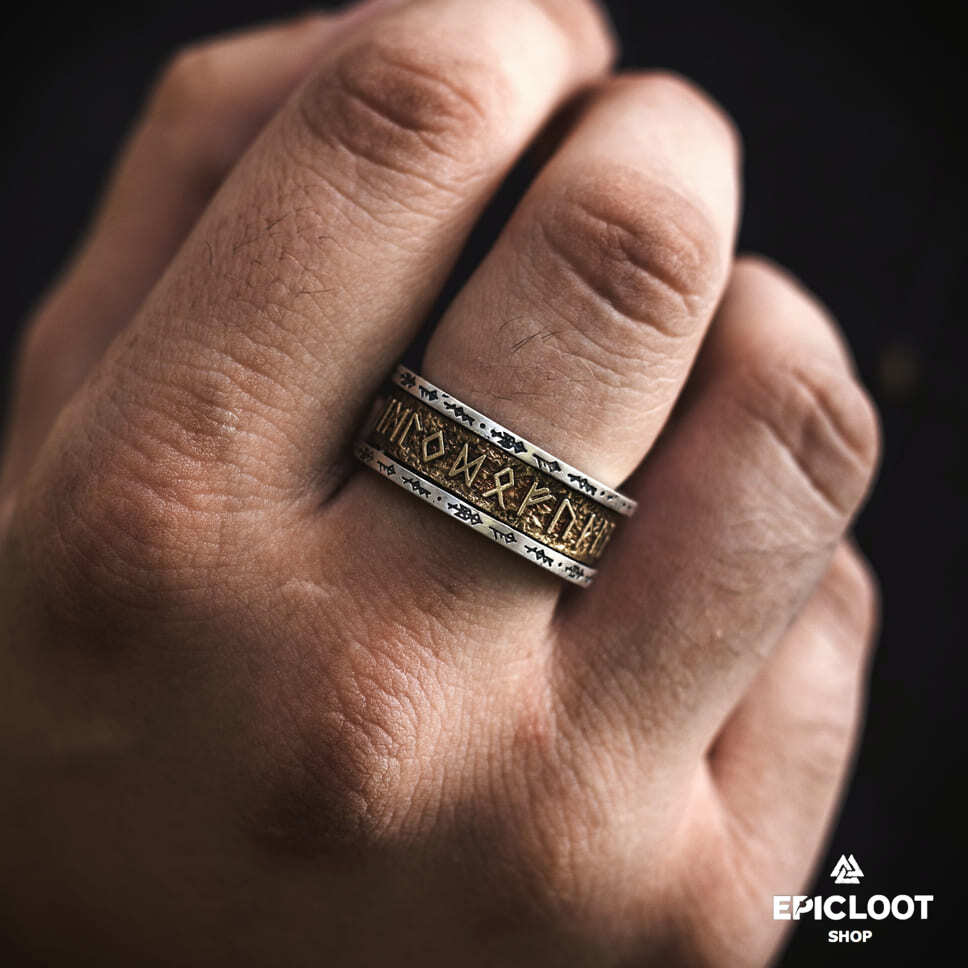 Handcrafted 925 Silver Nordic Viking Runes Ring