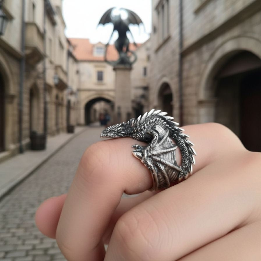 Nidhogg Dragon Ring - Viking Rings For Men - Detailed View | Epic Loot Shop