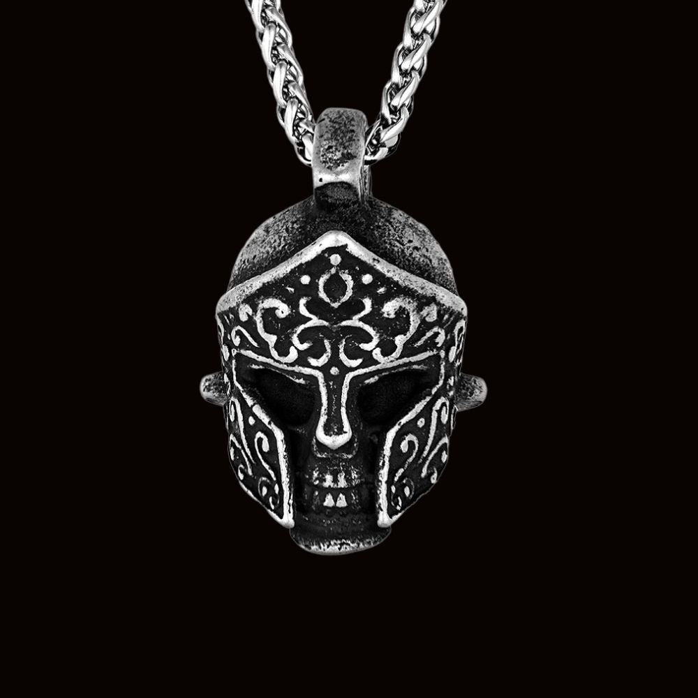 Vintage Norse Spartan Warrior Helmet Pendant Necklace