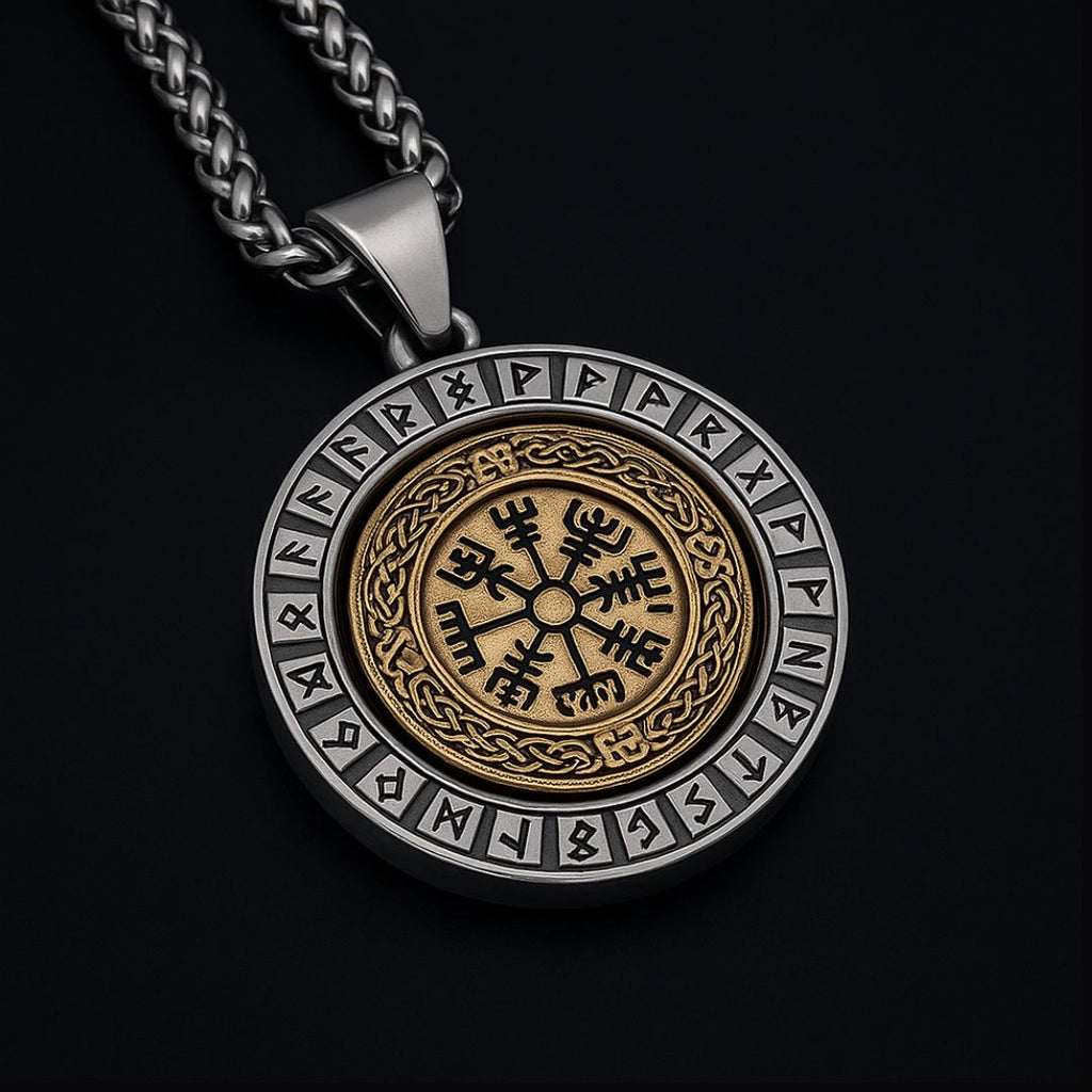 Viking Shield & Vegvisir Rotating Pendant Necklace