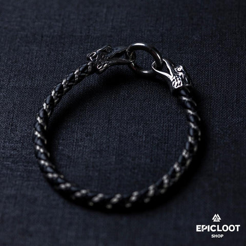 Odin's Ravens Leather Viking Bracelet