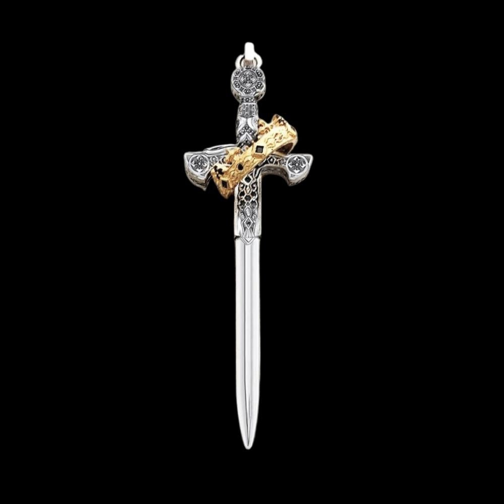 Royal Blade: Crowned 925 Silver Pendant Necklace