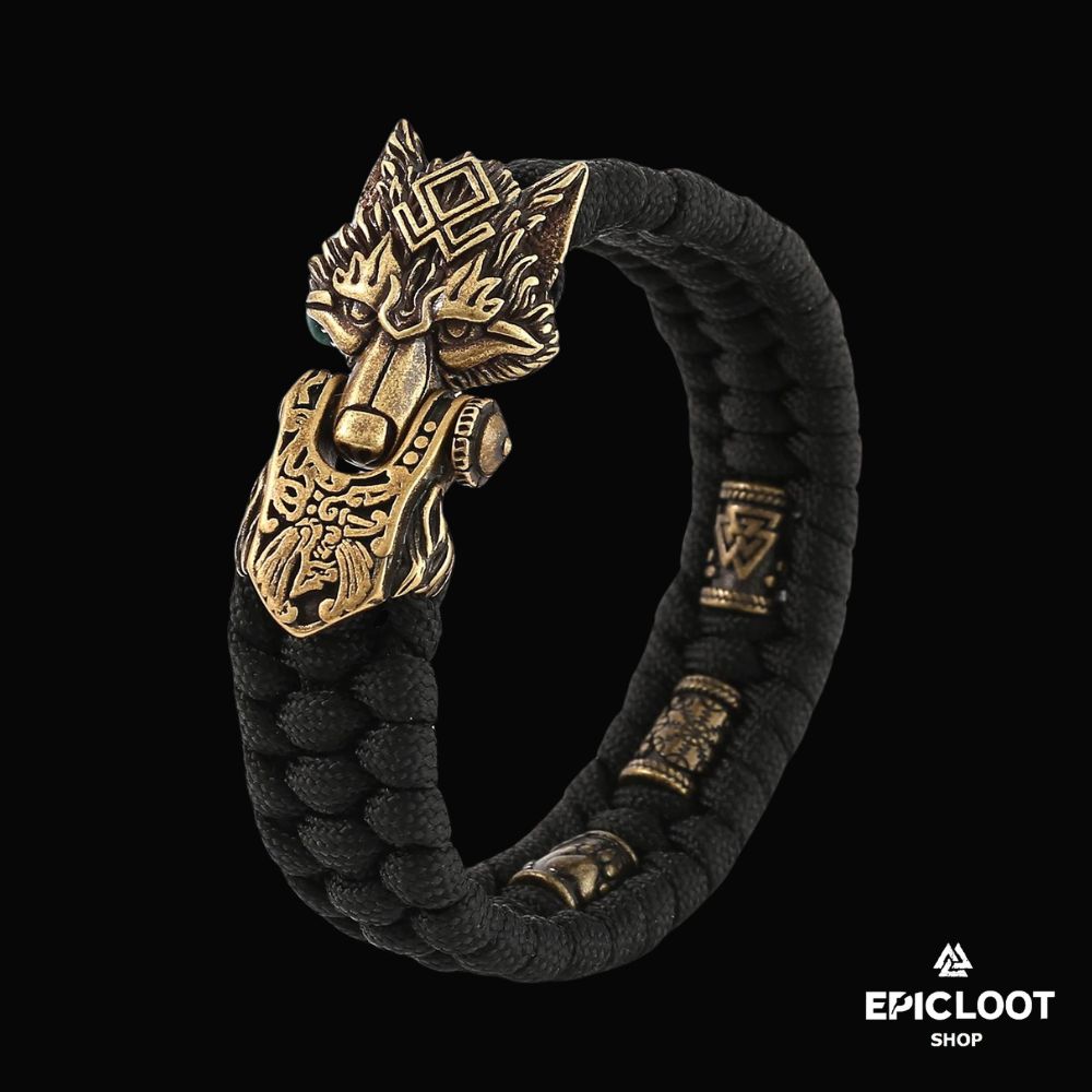 Bronze Fenrir Wolf Head Paracord Bracelet for Men