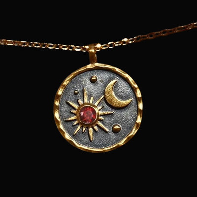 Vintage Moon Sun Crystal Birthstone Necklace
