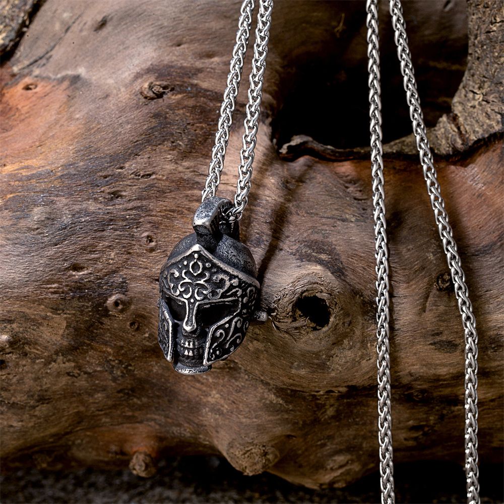 Vintage Norse Spartan Warrior Helmet Pendant Necklace