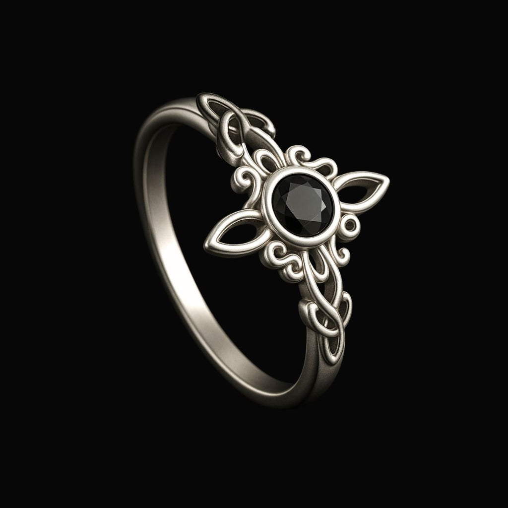 Midnight Valkyrie Ring - Norse Women's Ring - Detailed View | Epic Loot Shop