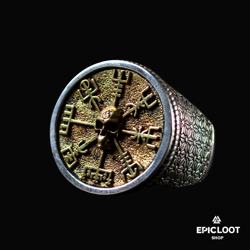 925 Silver Vegvisir Skull Norse Ring - Handcrafted Viking Rings For Men - Authentic Design View | Epic Loot Shop