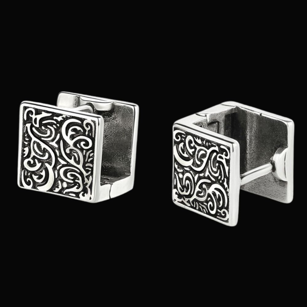 925 Silver Vintage Nordic Style Viking Earrings - Viking Jewelry For Men - Detailed View | Epic Loot Shop