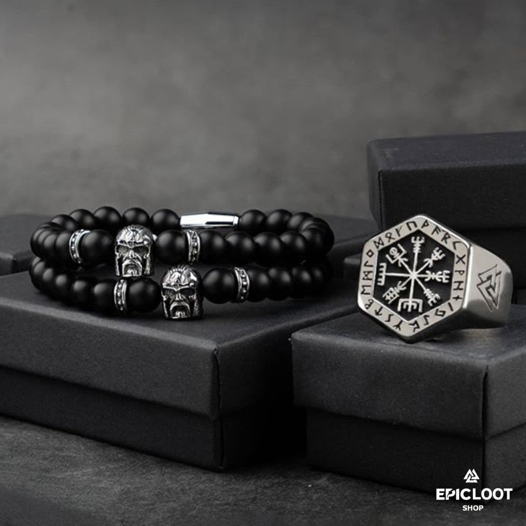 Odin's Valor: Natural Stone Viking Bracelet