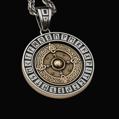 Viking Shield & Vegvisir Rotating Pendant Necklace