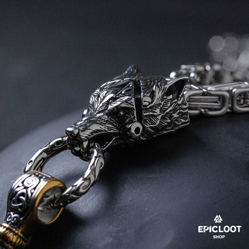 King Chain Fenrir Holding Mjlonir Viking Necklace