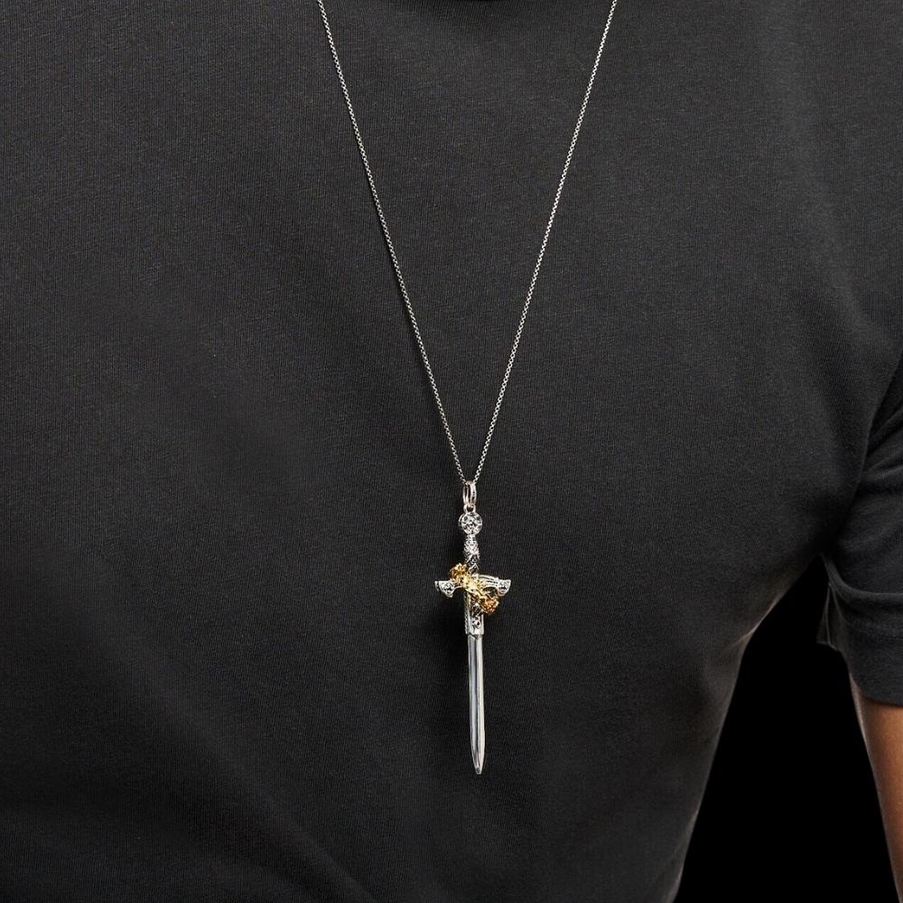 Royal Blade: Crowned 925 Silver Pendant Necklace