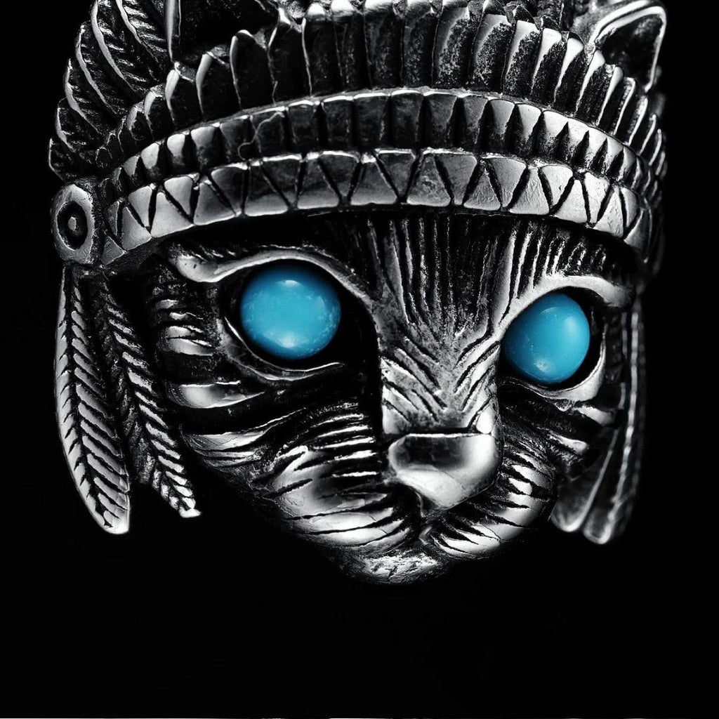 Vintage Indian Chief Cat Pendant Necklace