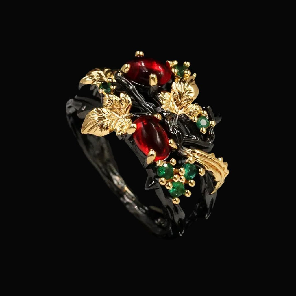 The Crimson Bough Ring - Norse Women's Ring - Detailed View | Epic Loot Shop