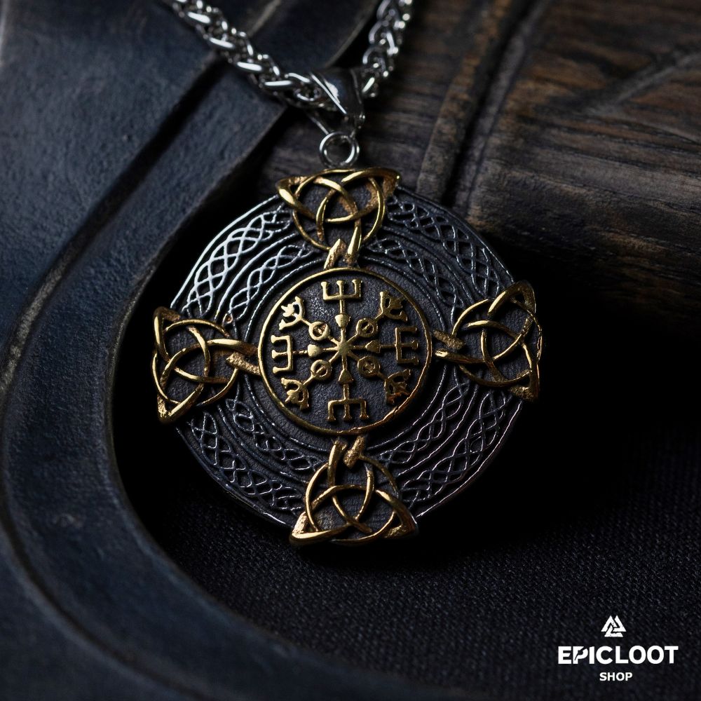 Nordic Vegvisir And Trinity Knot Necklace - Viking Necklace - Detailed View | Epic Loot Shop