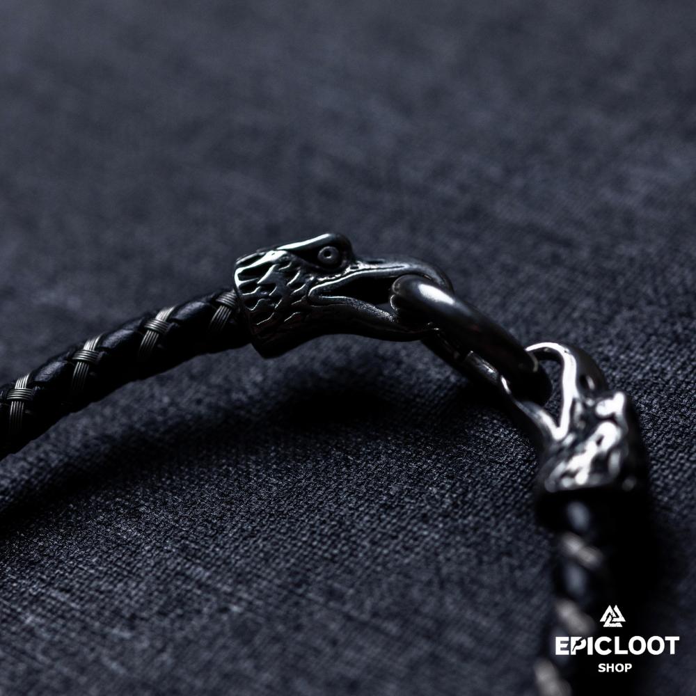 Odin's Ravens Leather Viking Bracelet