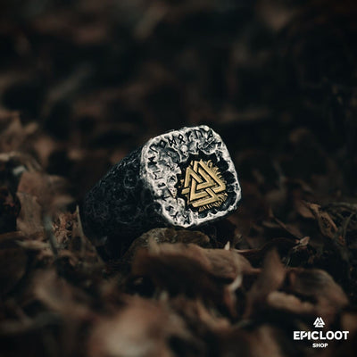 Anello Valknut in Argento Sterling 925 Effetto Antico