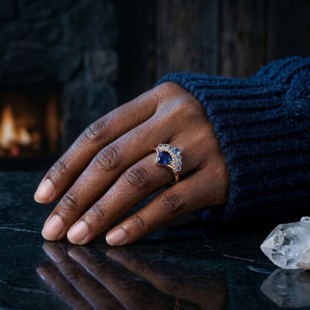 Blue Ember Crown Ring - Norse Women's Ring - Alternative Angle | Epic Loot Shop