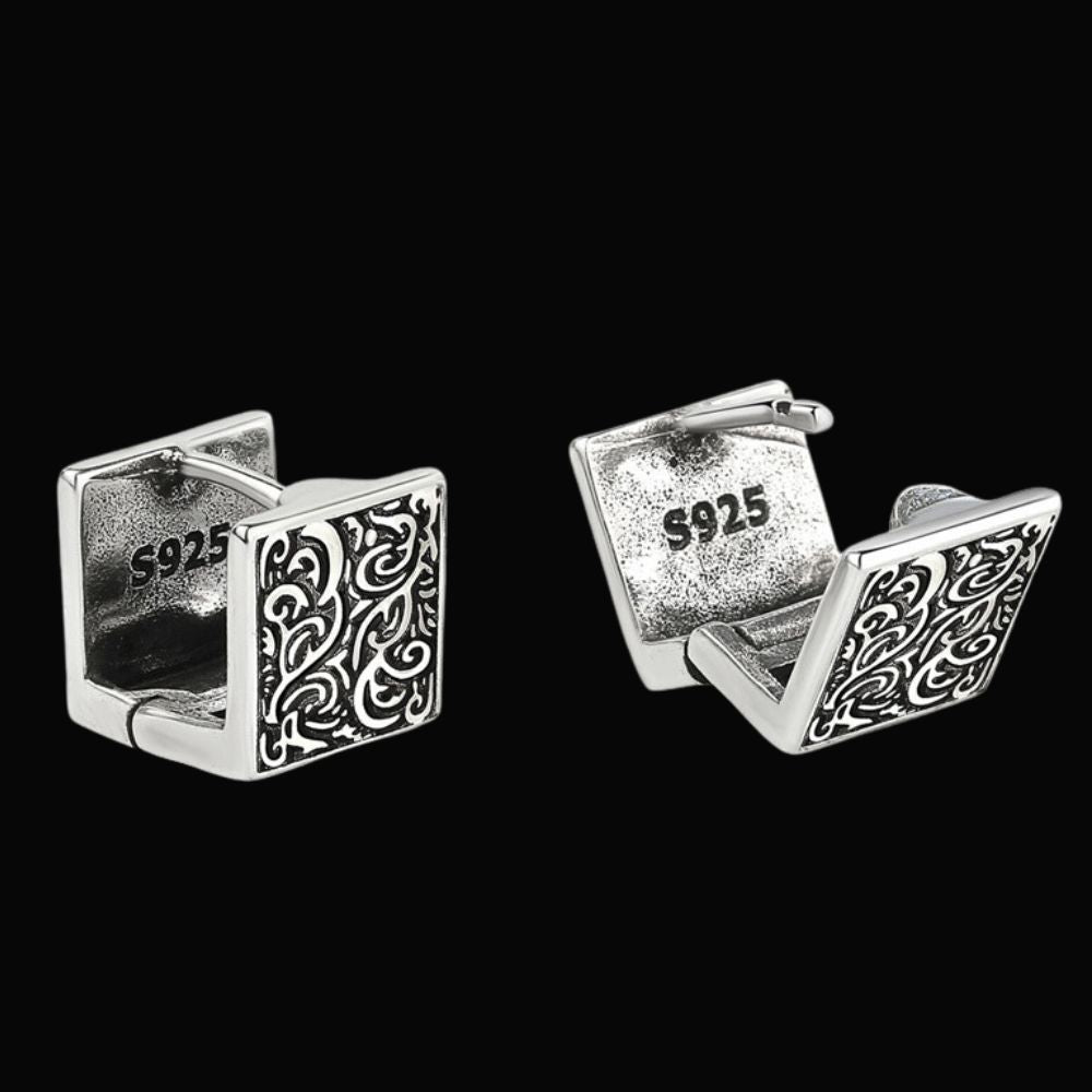 925 Silver Vintage Nordic Style Viking Earrings - Viking Jewelry For Men - Alternative Angle | Epic Loot Shop