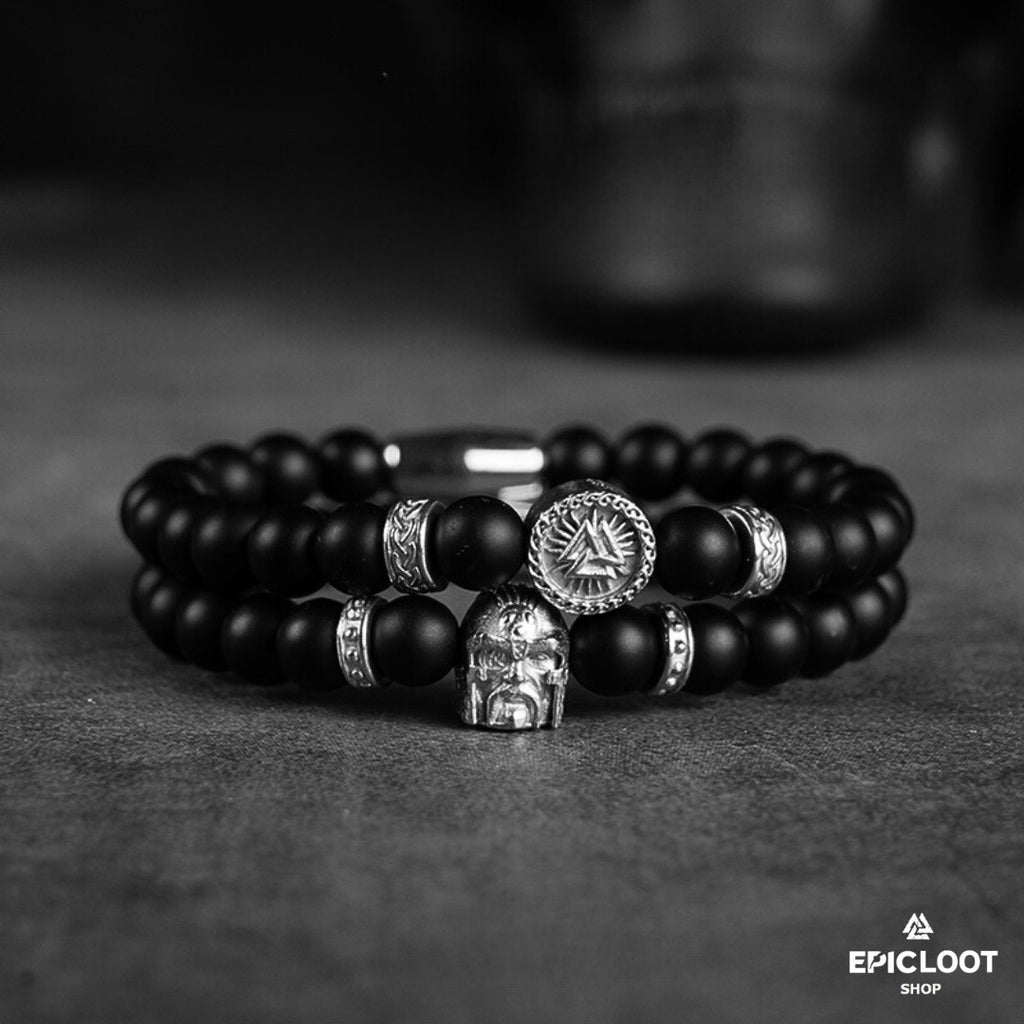 Odin's Valor: Natural Stone Viking Bracelet