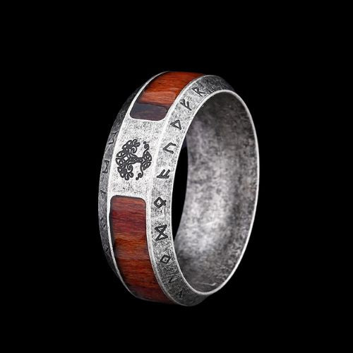Yggdrasil Nordic Runes Ring Wooden Design