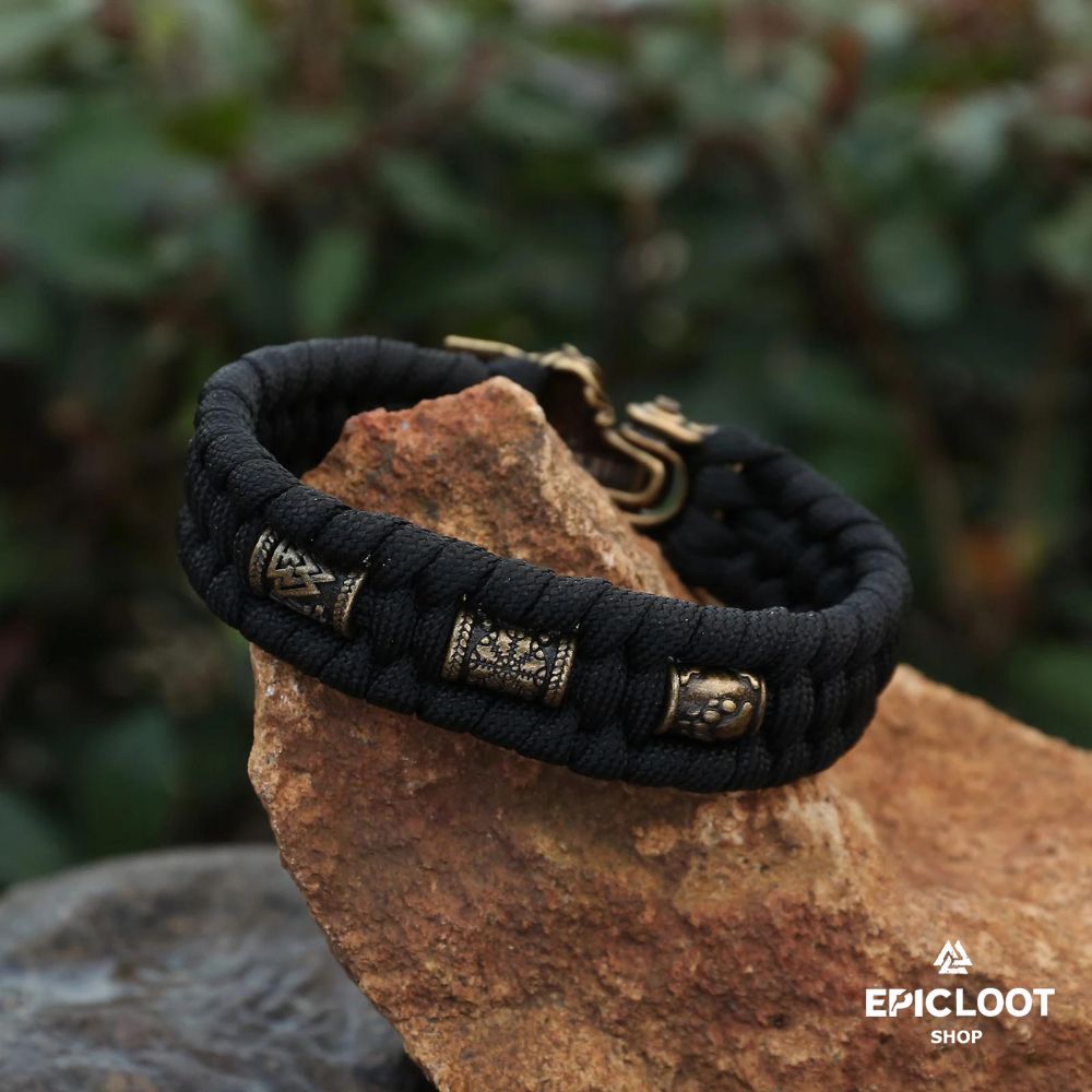 Bronze Fenrir Wolf Head Paracord Bracelet for Men