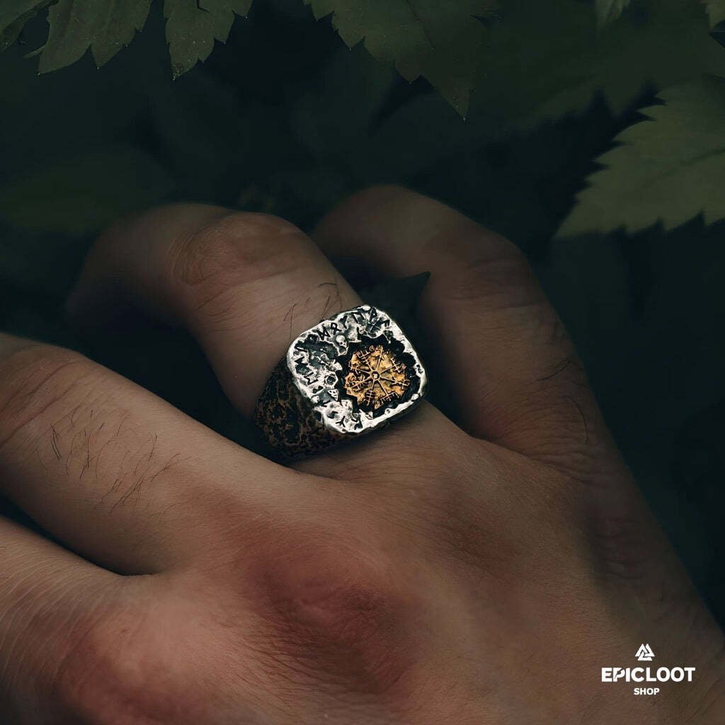 Vegvisir Compass 925 Silver Ring - Classic Antique-style Look