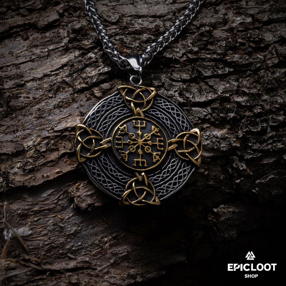 Nordic Vegvisir And Trinity Knot Necklace - Viking Necklace - Alternative Angle | Epic Loot Shop