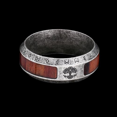Yggdrasil Nordic Runes Ring Wooden Design