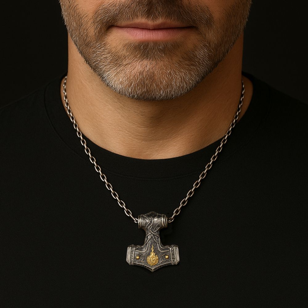 Thor’s Flamebreaker Pendant - Viking Necklace - Close-up | Epic Loot Shop