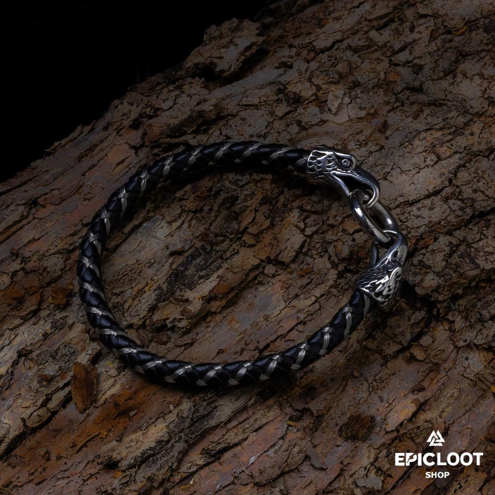 Odin's Ravens Leather Viking Bracelet