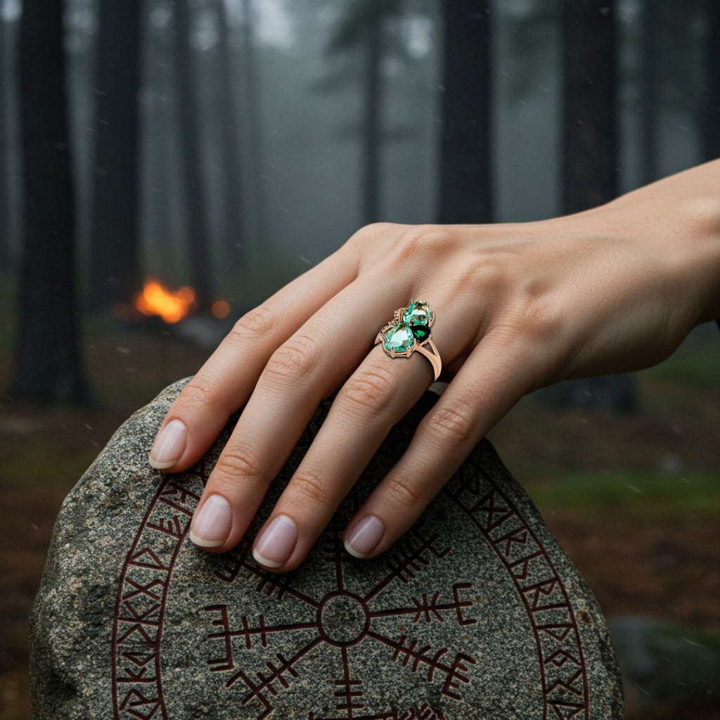 Freya’s Verdant Grace Ring - Norse Women's Ring - Close-up | Epic Loot Shop