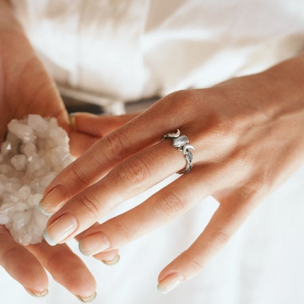 Mani Twin Moons Ring - Norse Women's Ring - Close-up | Epic Loot Shop