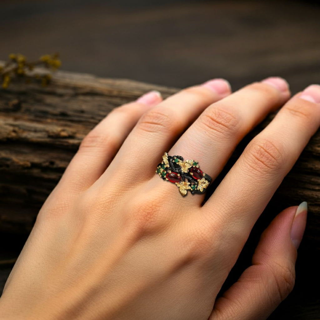 The Crimson Bough Ring - Norse Women's Ring - Close-up | Epic Loot Shop