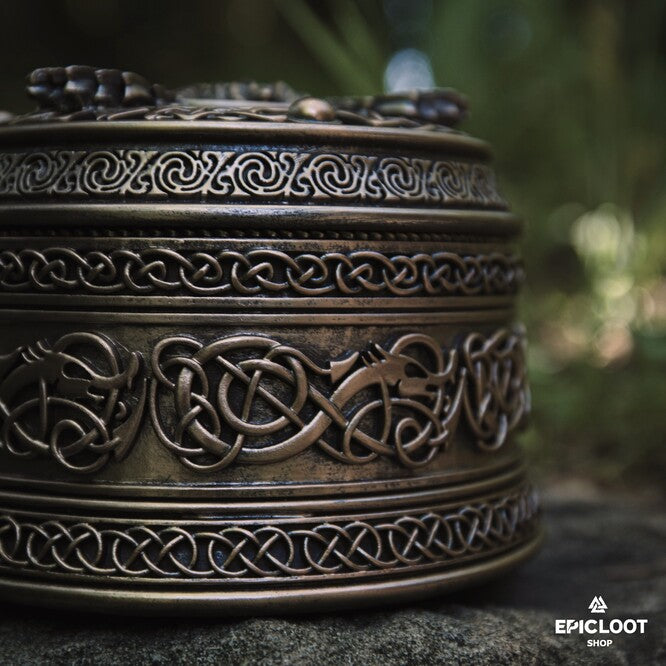 Authentic Viking Jewelry Box Adorned with Ancient Nordic Symbols