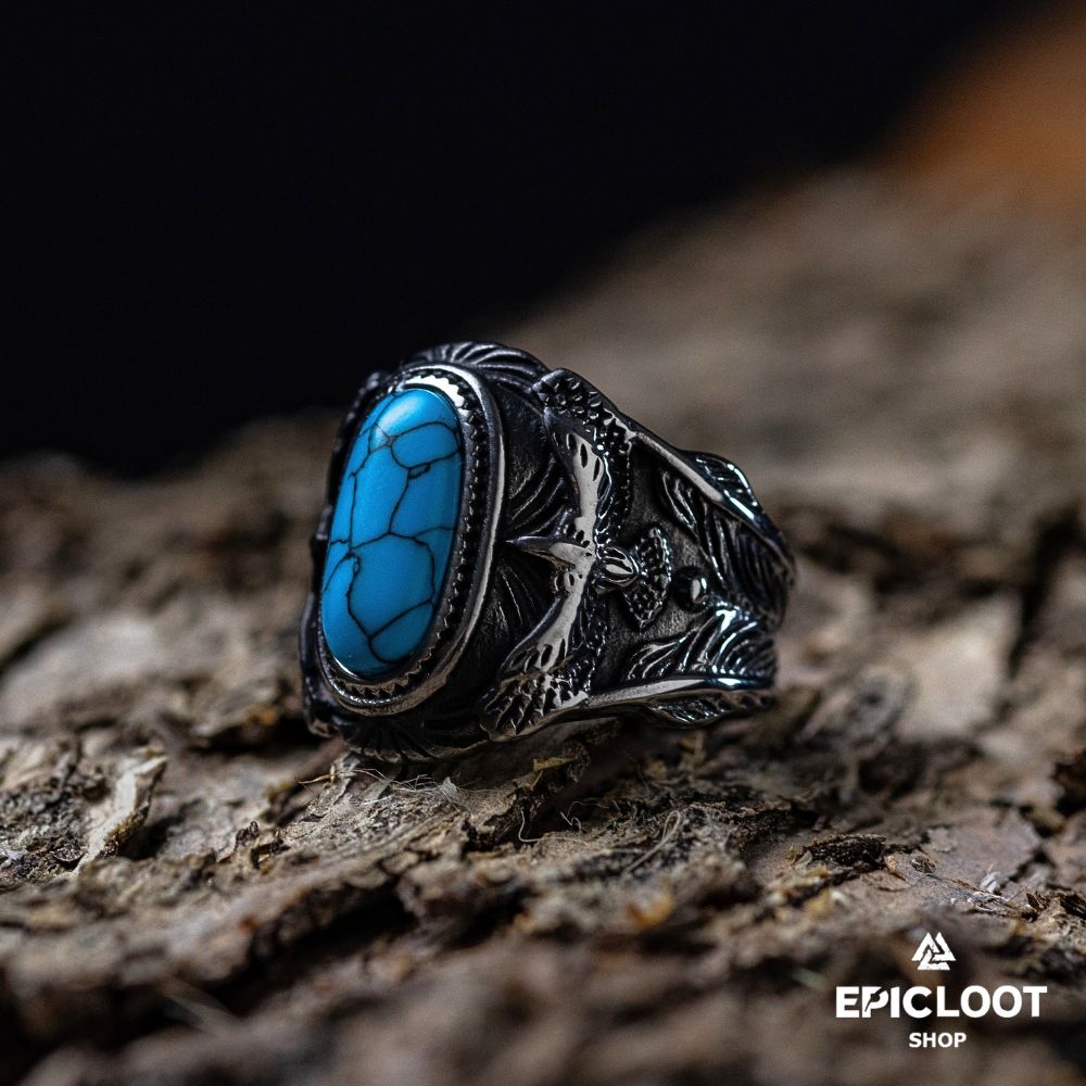 Ravens ring with turquoise Gemstone