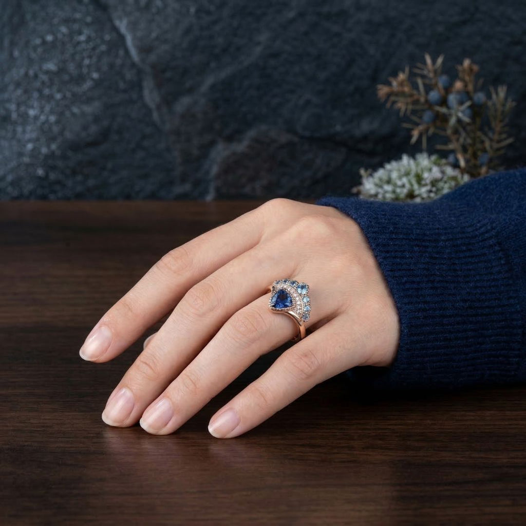 Blue Ember Crown Ring - Norse Women's Ring - Close-up | Epic Loot Shop