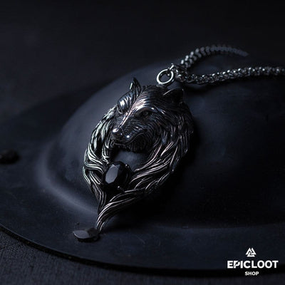Collana Lupo Nordico Fenrir con Gemma Nera