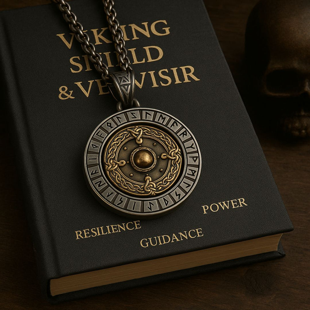Viking Shield & Vegvisir Rotating Pendant Necklace