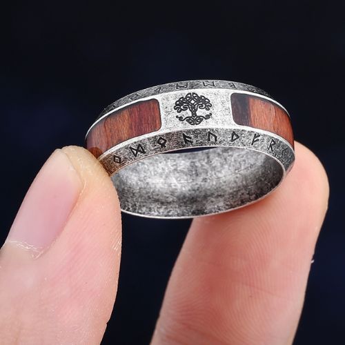 Yggdrasil Nordic Runes Ring Wooden Design