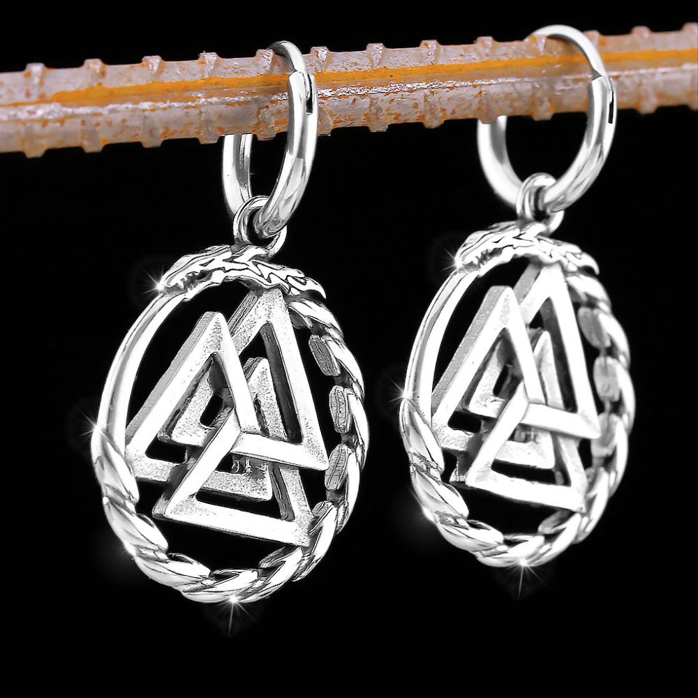 Valknut Symbol Viking Earrings - Viking Jewelry For Men - Side Profile | Epic Loot Shop