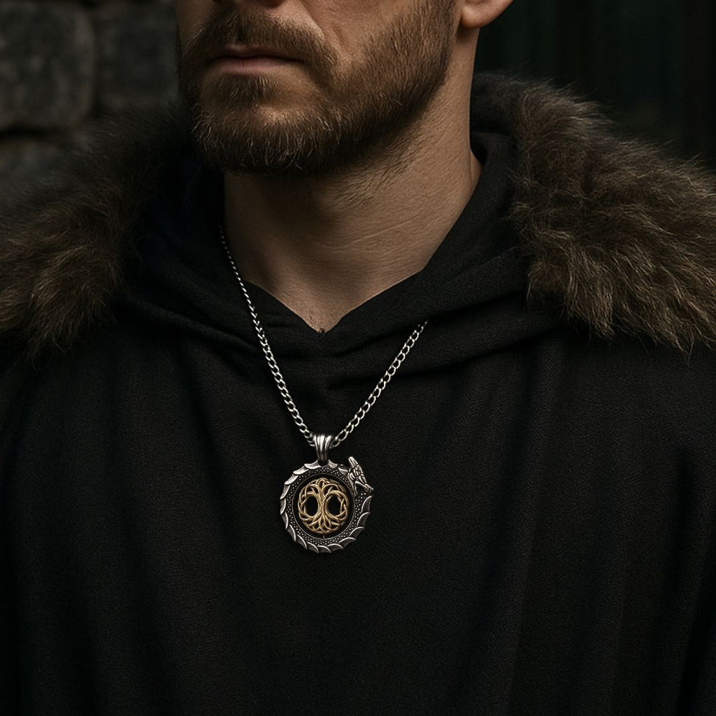 Jormungandr Surrounds Yggdrasil Rotating Pendant