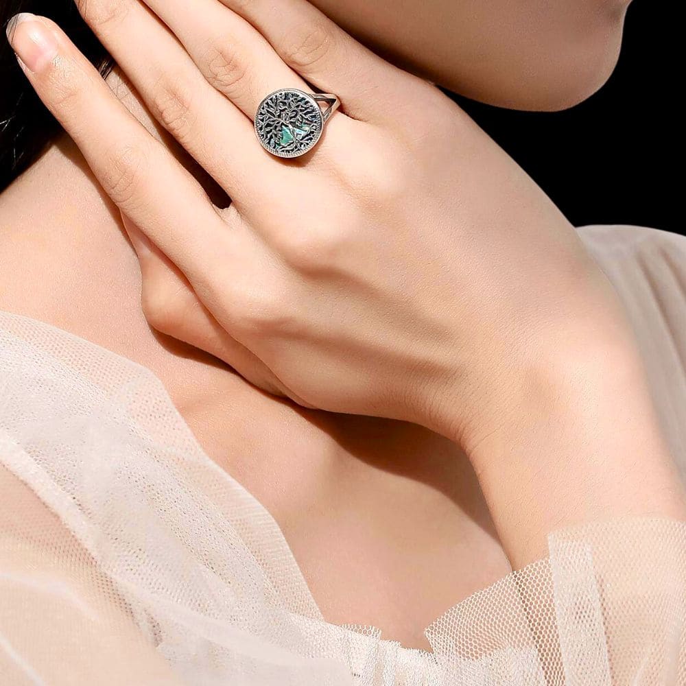 925 Sterling Silver Tree of Life Yggdrasil Ring - Norse Women's Ring - Side Profile | Epic Loot Shop