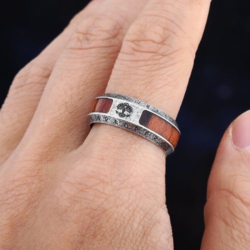 Yggdrasil Nordic Runes Ring Wooden Design