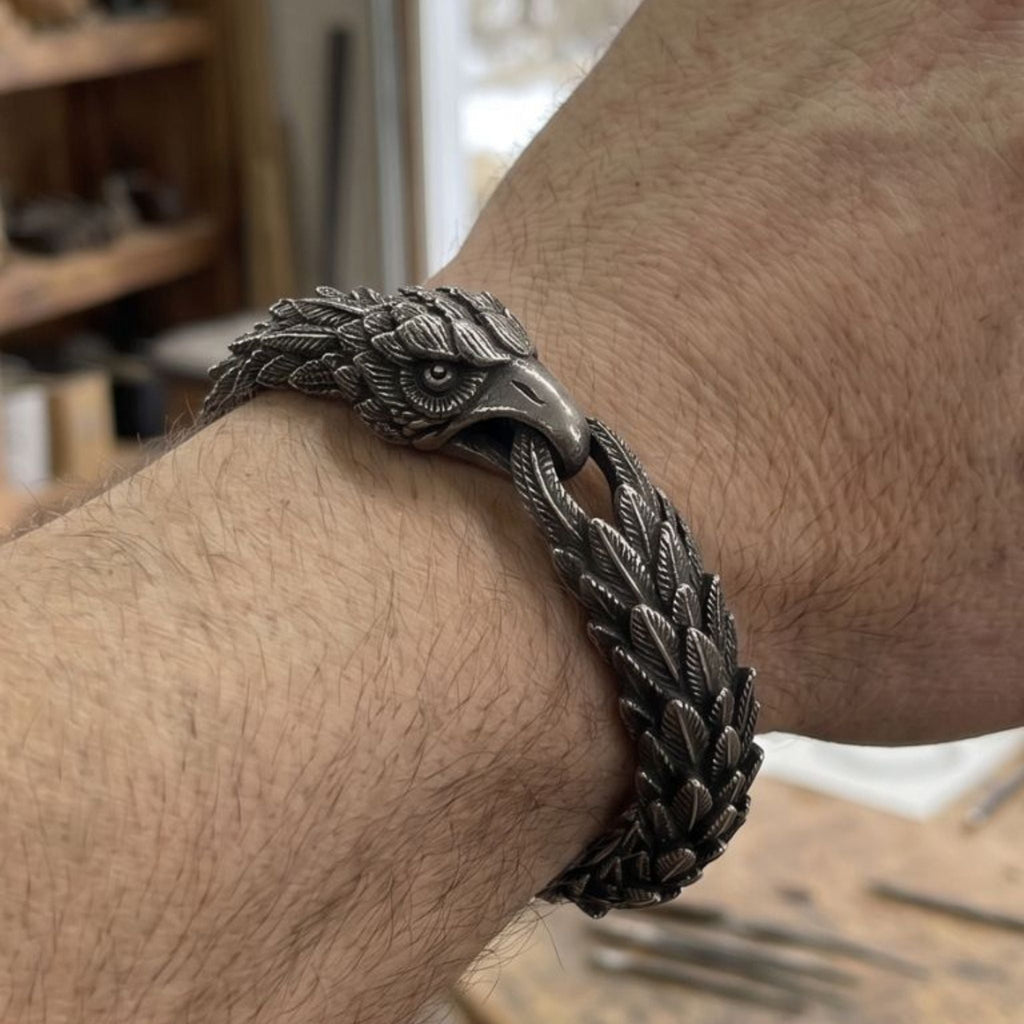 Raven feather link bracelet - Odin raven bracelet